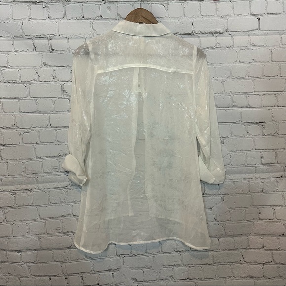 Red Camel white sheer sparkly button up - Picture 2 of 4